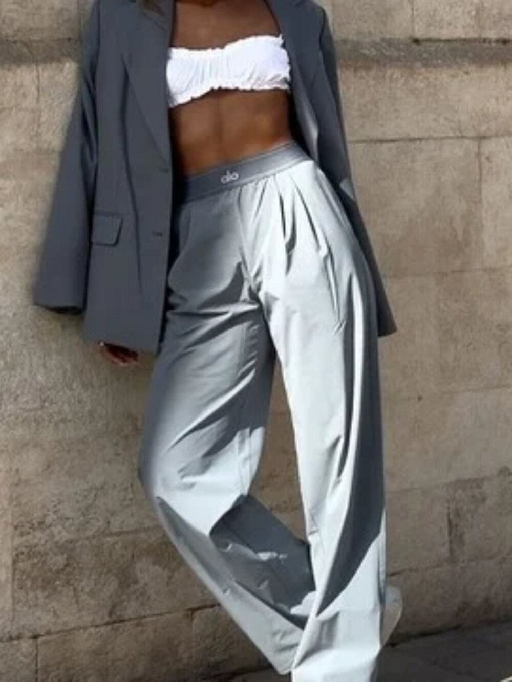 ALO Yoga Women's Suit Pants Steel Gray Subtle Luxury โจ Regular Size - Picture 2 of 8